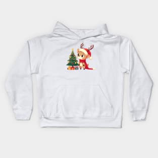 Christmas Deer and Christmas Tree Kids Hoodie